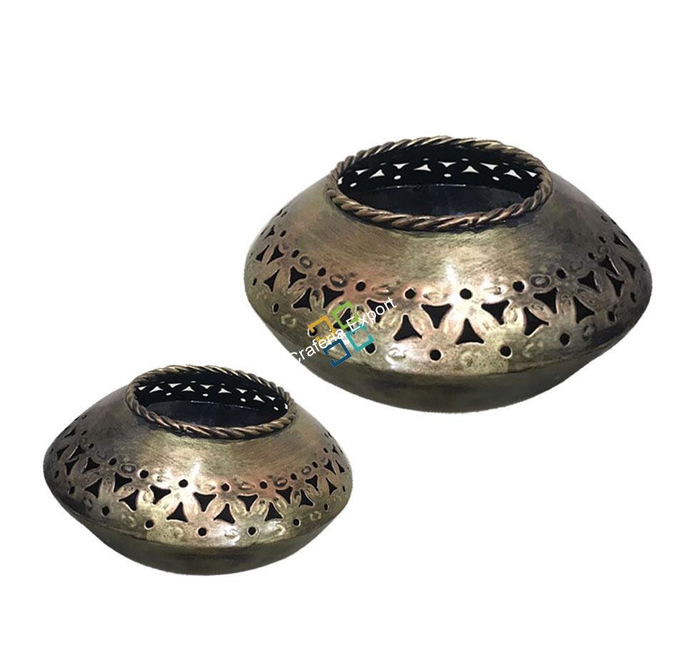 Traditionally designed handcrafted Hexagonal prism shaped T-light candle holder/home decor/gift item (pack of 2) - Image 2