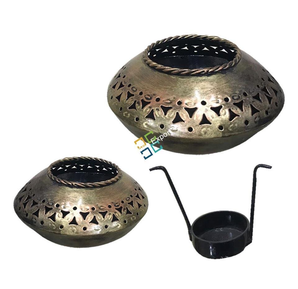 Traditionally designed handcrafted Hexagonal prism shaped T-light candle holder/home decor/gift item (pack of 2)