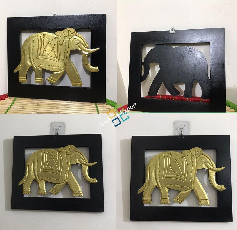 wooden frame of brass elephant for wall decor - Image 2