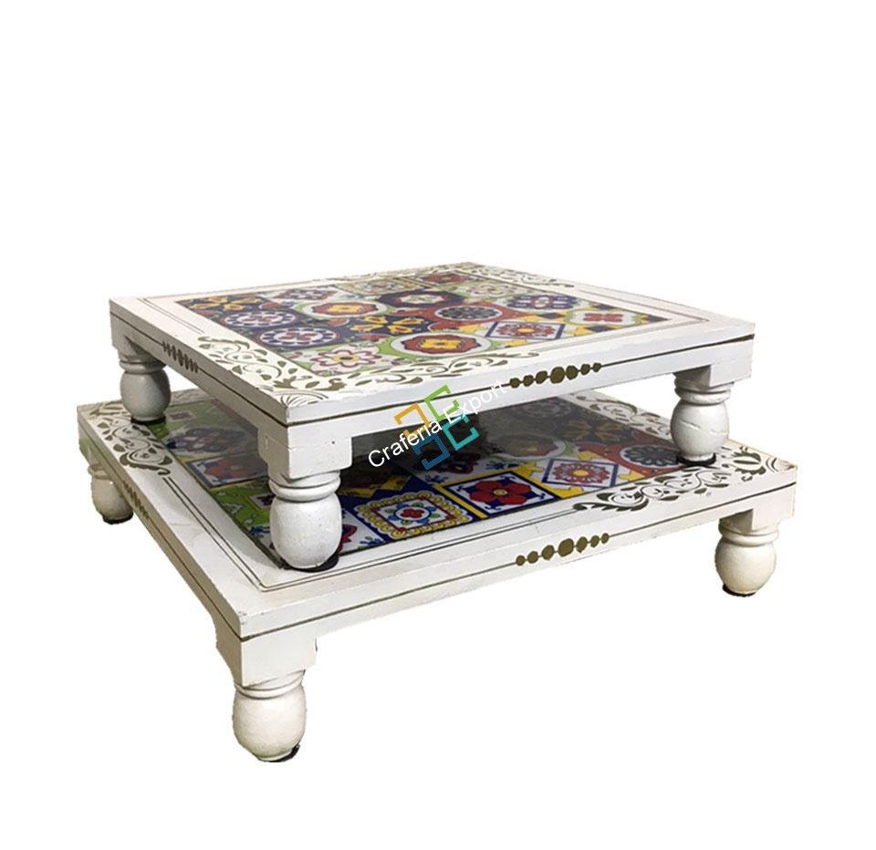 Ethnic Wooden Chowki For Home Decor/Showpiece(Set of 2)