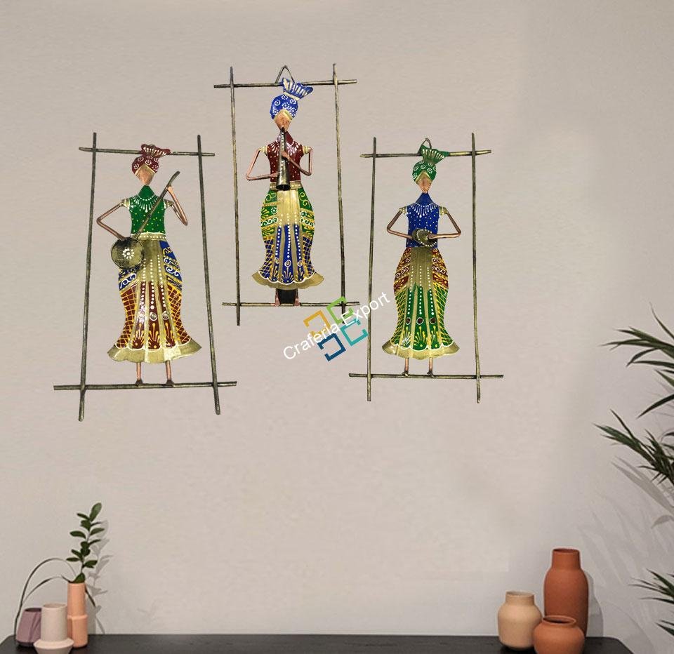 Tribal Punjabi Musical Man Wall Hanging / Traditional Handicrafted wall decor set of 3