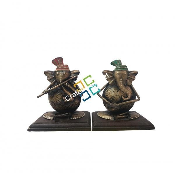 Two Piece of Anique Ganesh Brass Statue Handicrafts with Musical Instruments
