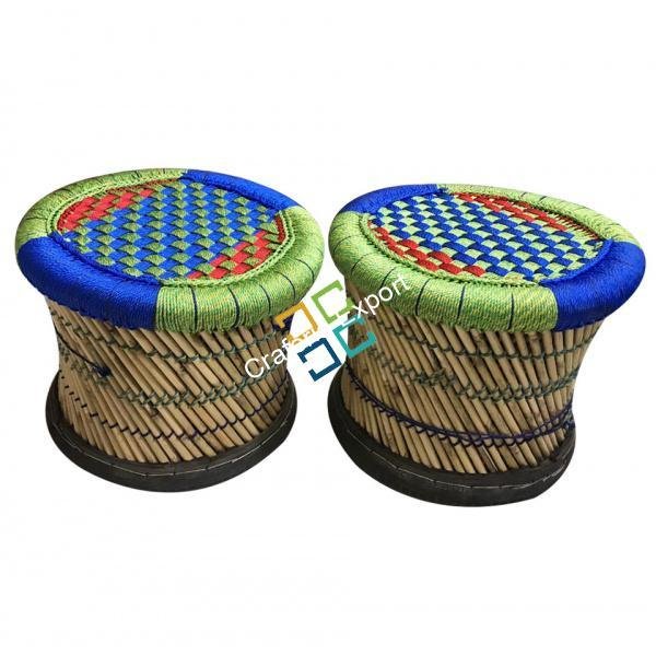 Handcrafted Bamboo Mudda Stool(Set Of 2) - Image 4