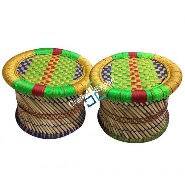 Handcrafted Bamboo Mudda Stool(Set Of 2) - Image 5