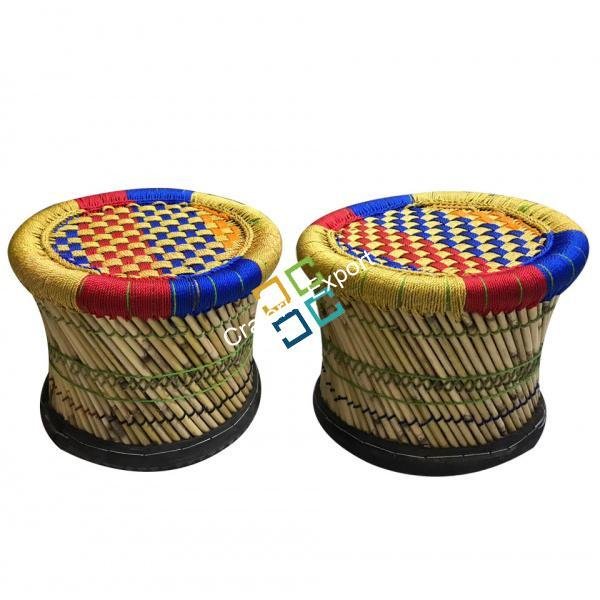 Handcrafted Bamboo Mudda Stool(Set Of 2) - Image 2