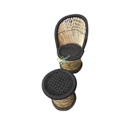 Natural Handmade Bamboo Chair With Stool(Set of 2) - Image 3