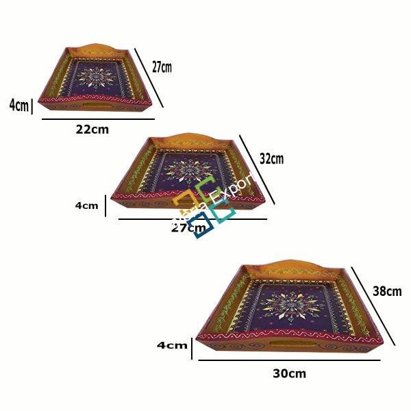 Wooden Handicraft tray for serving / decoration ( set of 3 ) - Image 3