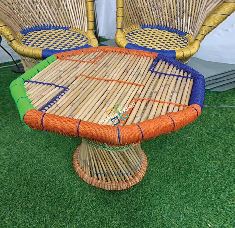 Modern Bamboo Mudha Chairs Table Furniture Set of 3 for Home, Garden Restaurant ,Resorts Use - Image 4