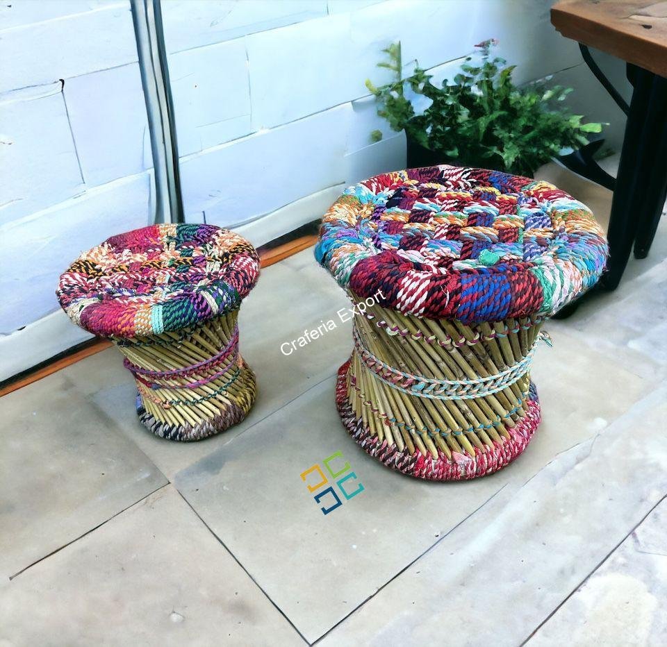 Colourful Combo bamboo  Mudda Stool set | handcrafted cane stools - Image 2