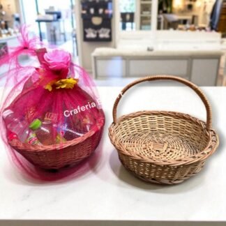 Willow Wicker Rattan Round Shaped Baskets For Gifts Hamper, Storage, Picnics/Multipurpose Basket With Handle