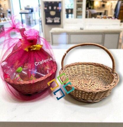 Willow Wicker Rattan Round Shaped Baskets For Gifts Hamper, Storage, Picnics/Multipurpose Basket With Handle