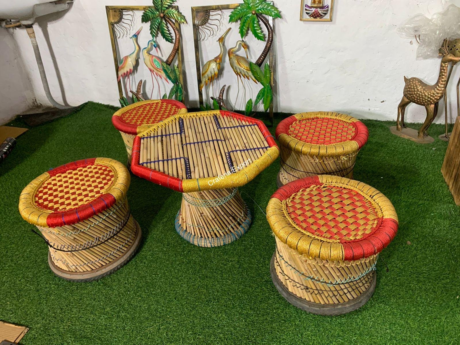 Handmade Bamboo Muddha Stools With Bamboo Round Shaped Table Garden Furniture Set/Outdoor Furniture Set - Image 3