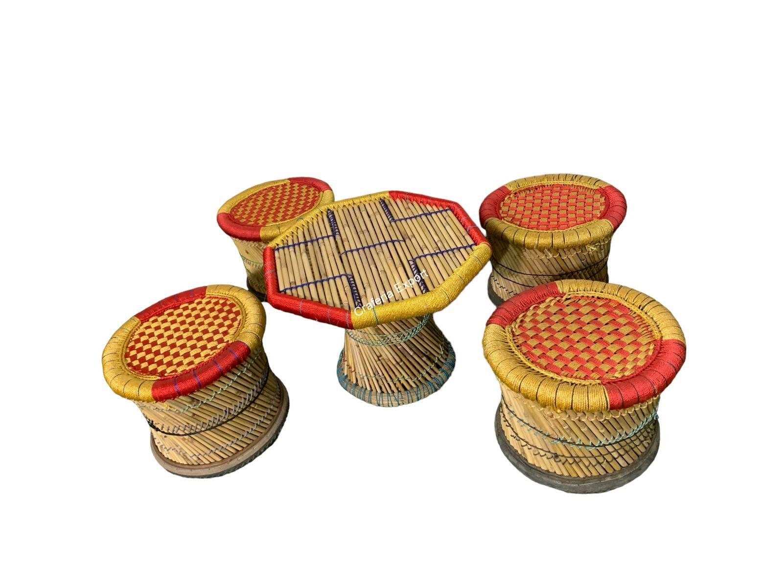 Handmade Bamboo Muddha Stools With Bamboo Round Shaped Table Garden Furniture Set/Outdoor Furniture Set - Image 5