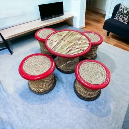 Handmade Bamboo Cane Wooden Stool Table Set for Adults Old People Living Room Main Hall Balcony Garden Lawn Furnitures - Image 5
