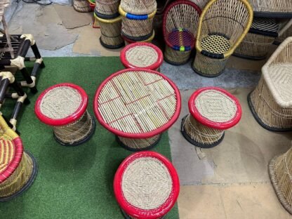 Handmade Bamboo Cane Wooden Stool Table Set for Adults Old People Living Room Main Hall Balcony Garden Lawn Furnitures - Image 2
