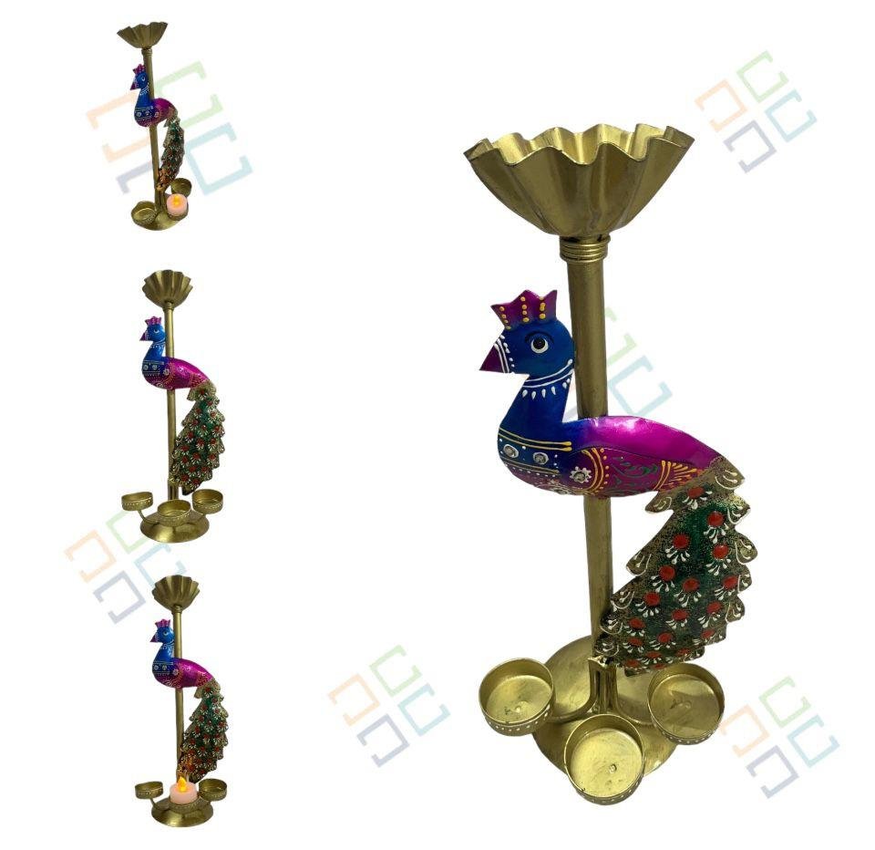 Iron Peacock Tealight Holder Cum Pooja Stand for Pooja Room,Home Decor Multi Color - Image 4