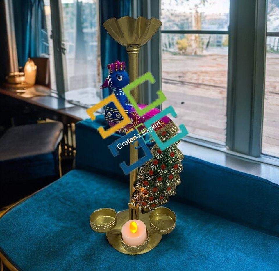 Iron Peacock Tealight Holder Cum Pooja Stand for Pooja Room,Home Decor Multi Color