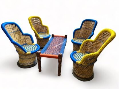 Bamboo Ullu-Cut Chairs With Wooden Small Bench Outdoor Furniture Set of 7 - Image 2