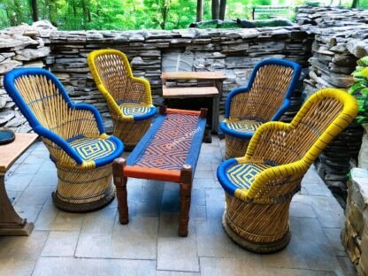 Bamboo Ullu-Cut Chairs With Wooden Small Bench Outdoor Furniture Set of 7 - Image 4