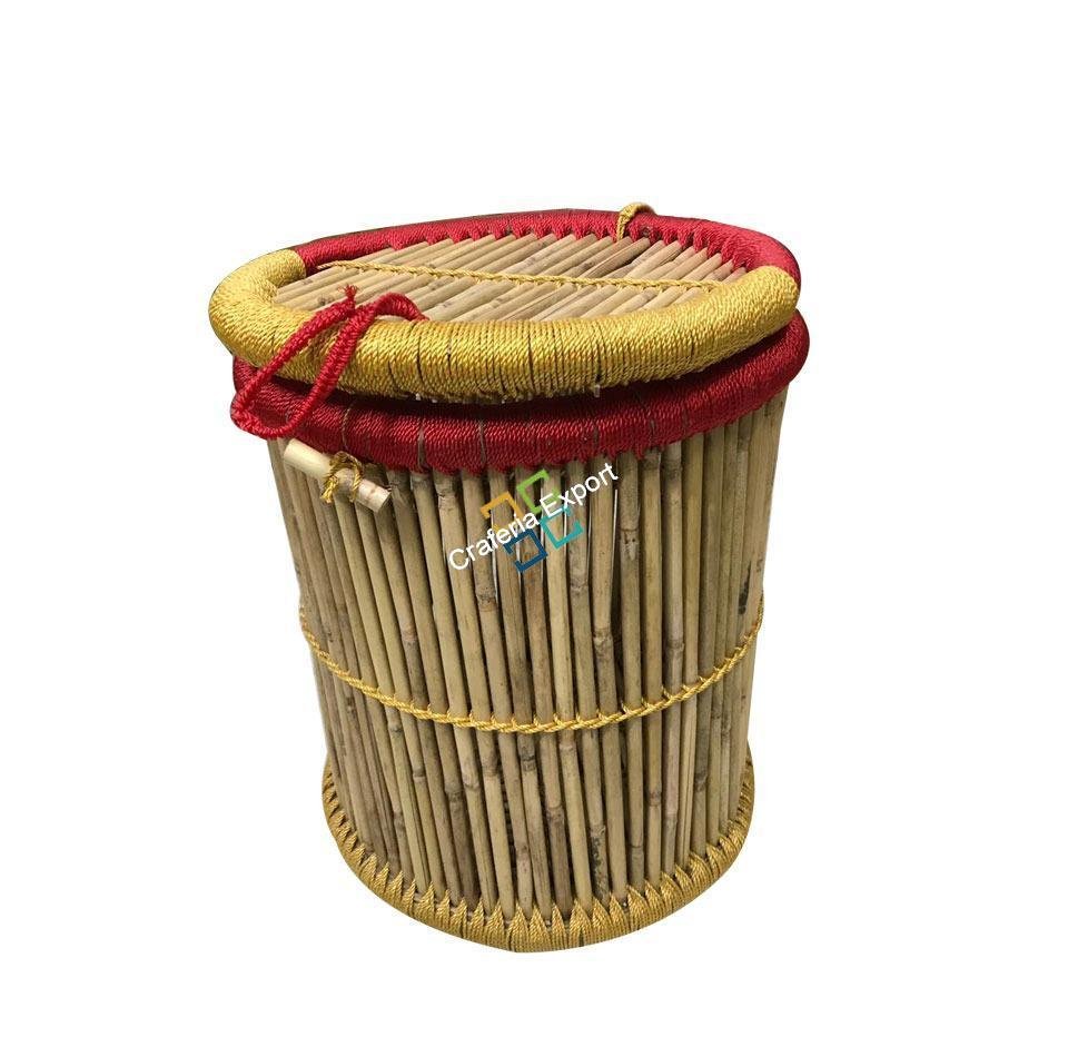 Bamboo Handmade Round Shape Multi-use Basket for Storage,Gift Hamper, Laundry With Lid - Image 5