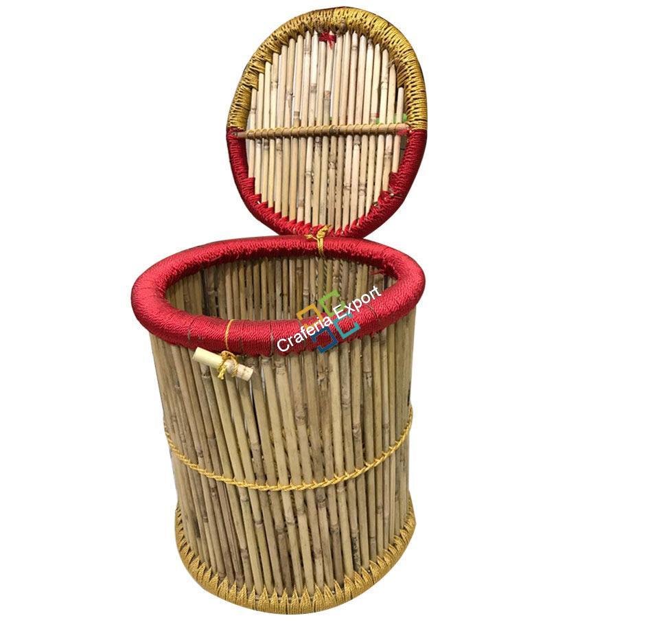 Bamboo Handmade Round Shape Multi-use Basket for Storage,Gift Hamper, Laundry With Lid - Image 4
