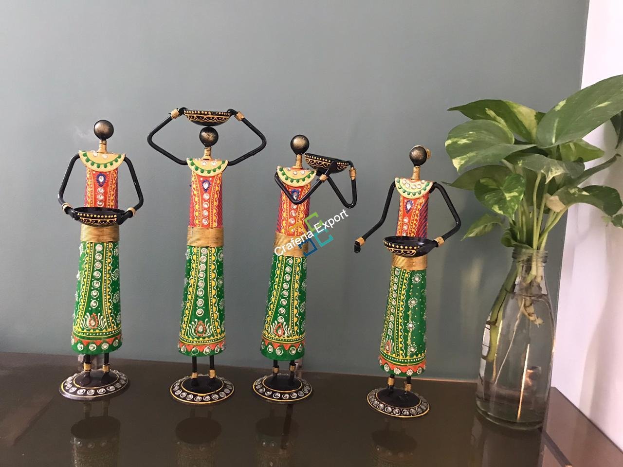 Amazing Tribal Lady Standing Showpiece/TeaLight Candle Holder for Home Decor Set of 4 - Image 2