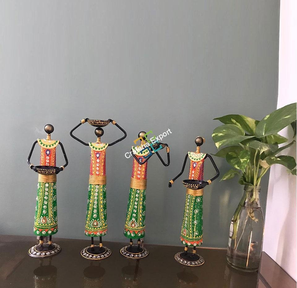 Amazing Tribal Lady Standing Showpiece/TeaLight Candle Holder for Home Decor Set of 4 - Image 5