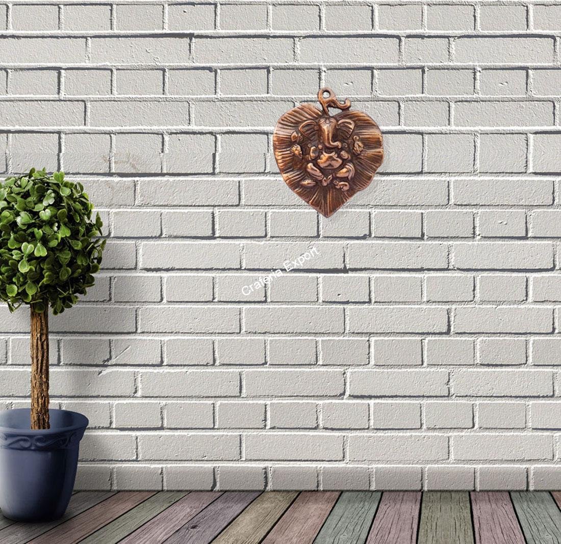 Handcrafted Metal Ganesha on palm leaf wall hanging showpiece/ gift idols - Image 5