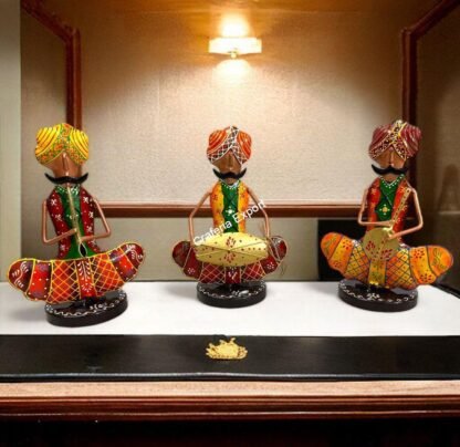 Antique colourful Sitting Musician Sardar Set For Living Room Decor / Rajasthani Musicians playing showpiece set - Image 2