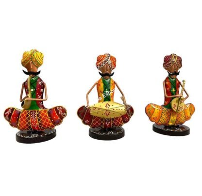 Antique colourful Sitting Musician Sardar Set For Living Room Decor / Rajasthani Musicians playing showpiece set - Image 3