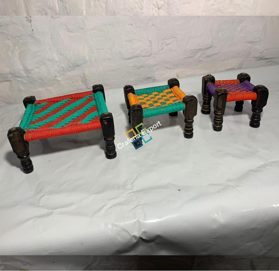 Handicraft handwoven Multicolor Square Khat/Cot(Set of 3) for Home table top, showcase decoration item - Image 3