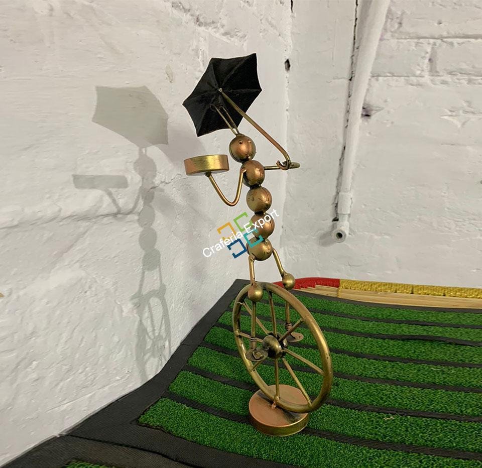 metal tribal lady with umbrella tea light candle holder - Image 5