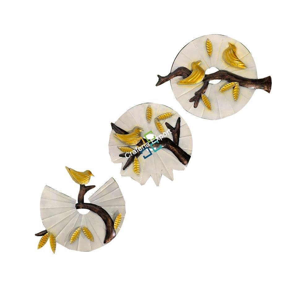 Antique bird on branch wall art panels set of 3 for home decor