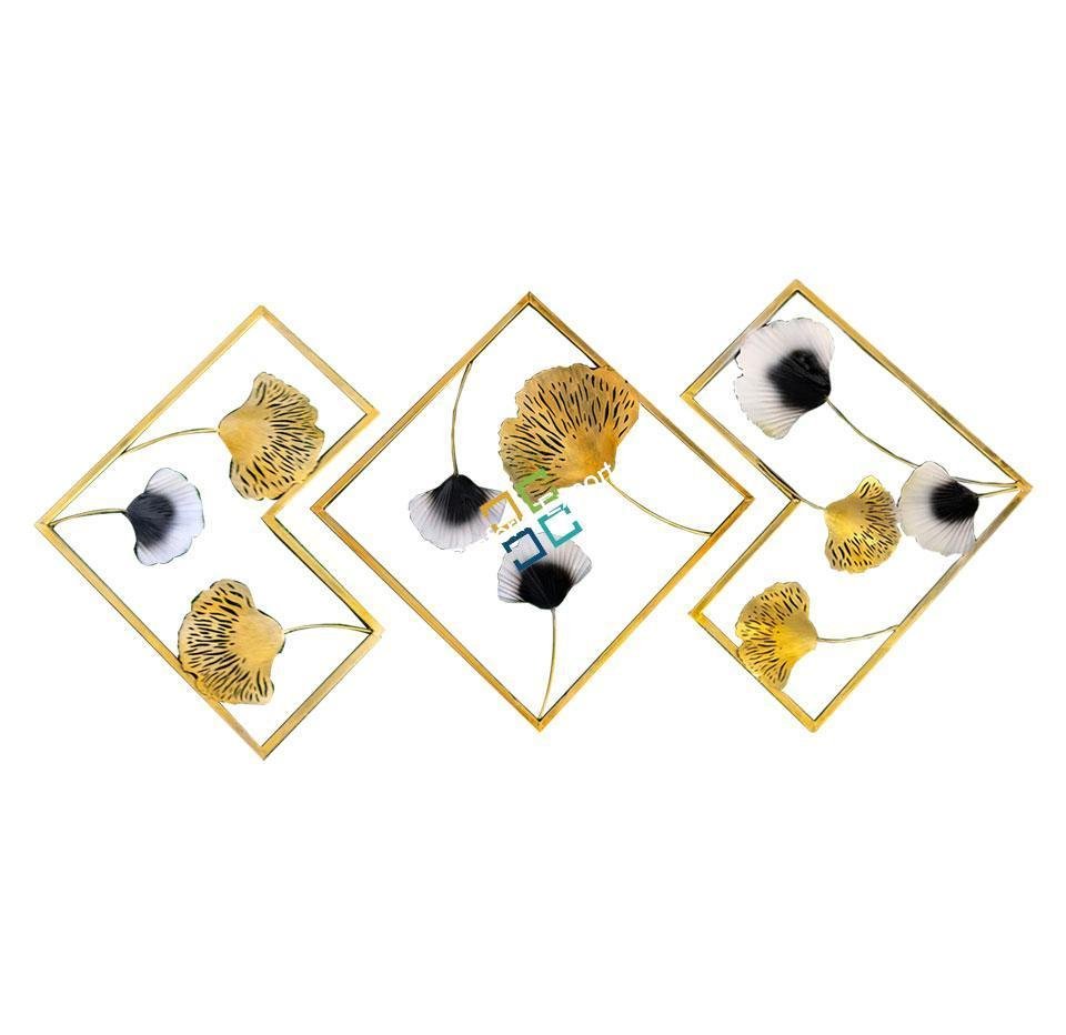 Metal Golden panels Wall Art flower design for home decor(set of 3)