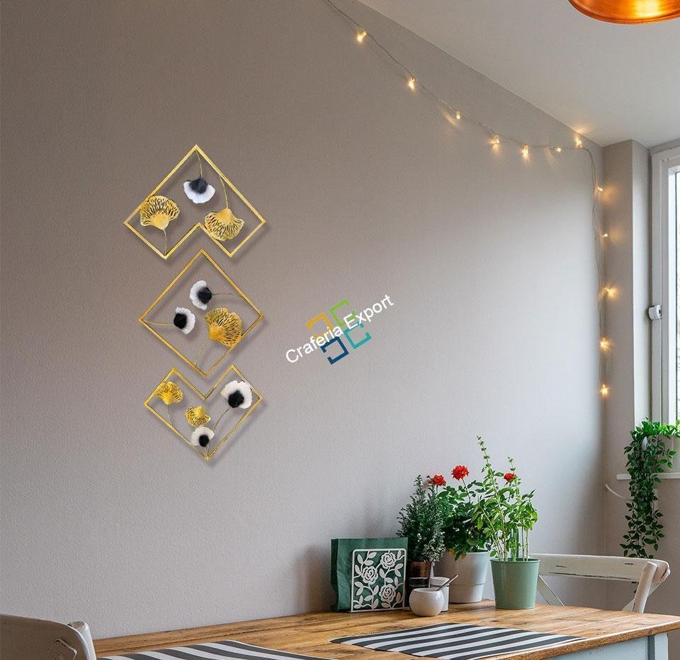 Metal Golden panels Wall Art flower design for home decor(set of 3) - Image 6