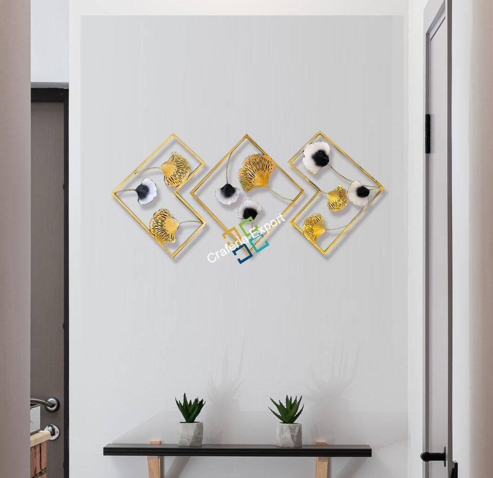 Metal Golden panels Wall Art flower design for home decor(set of 3) - Image 3