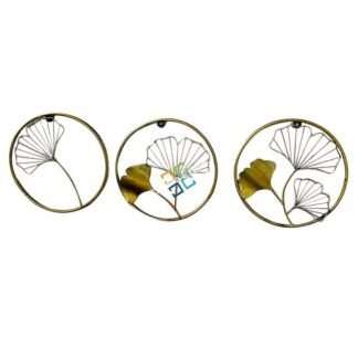 Round Ring shaped wall art panel with flower design for home decor set of 3