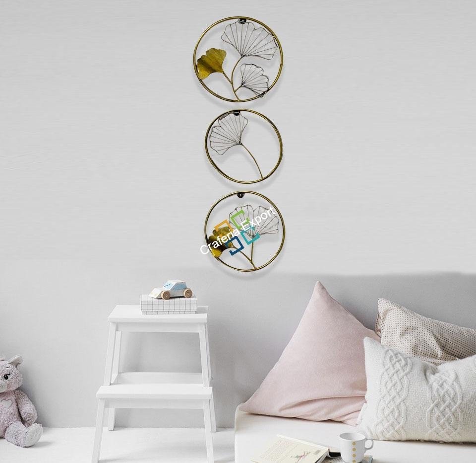 Round Ring shaped wall art panel with flower design for home decor set of 3 - Image 4