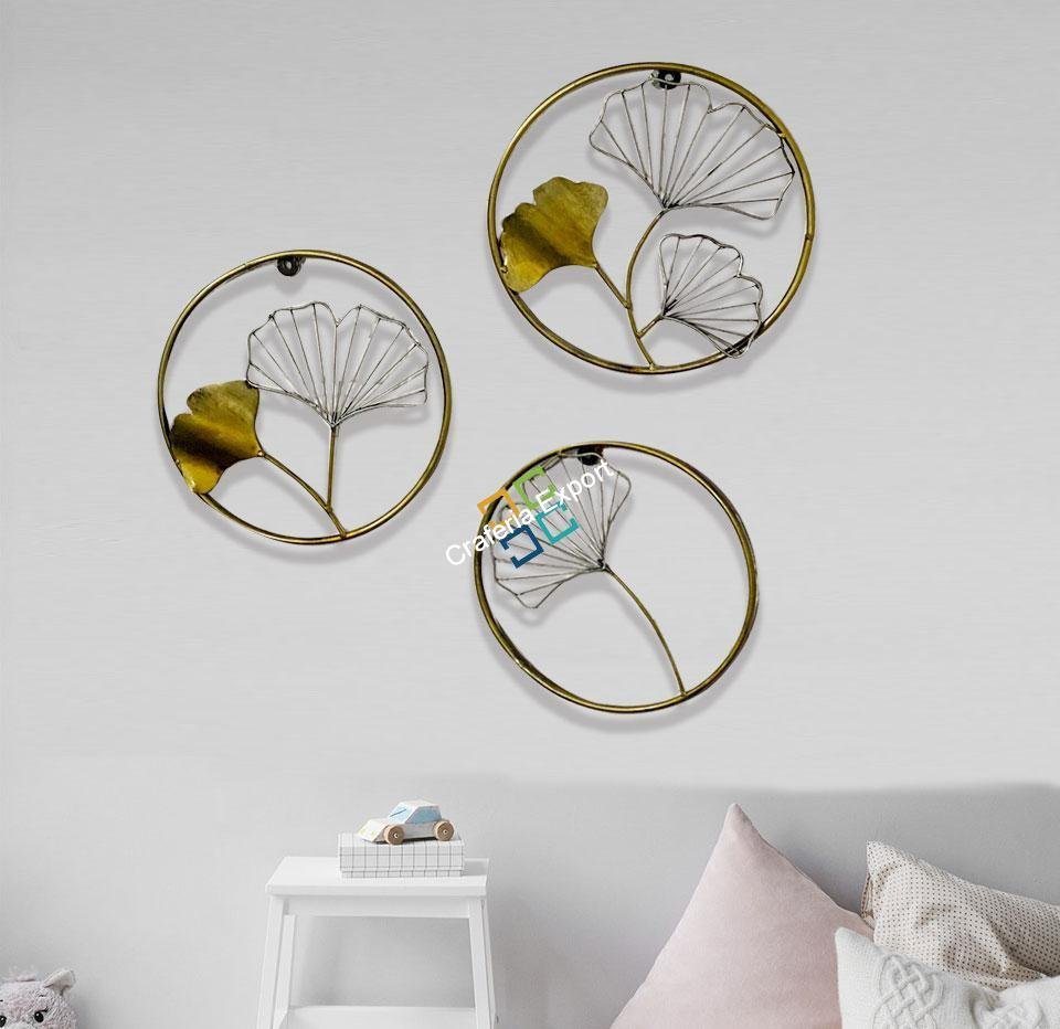 Round Ring shaped wall art panel with flower design for home decor set of 3 - Image 3