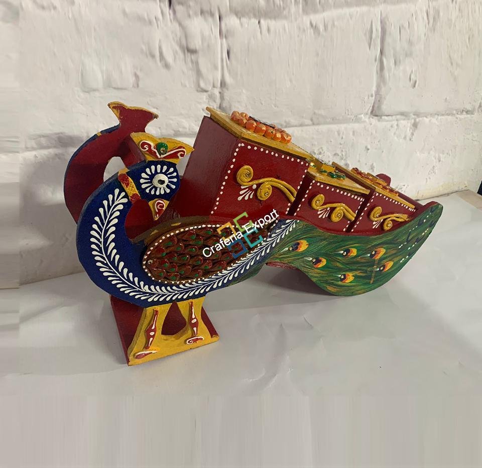 Wooden handcrafted peacock shaped dry fruit box / serving cart showpiece - Image 7