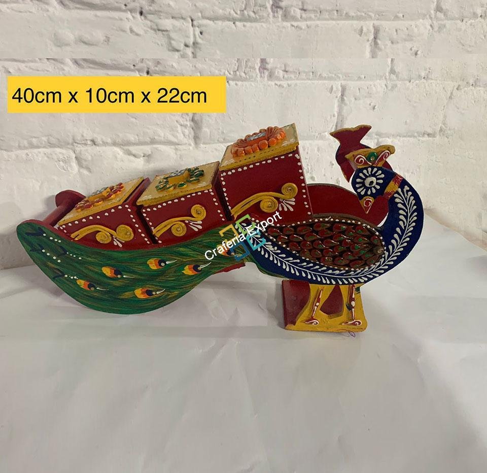 Wooden handcrafted peacock shaped dry fruit box / serving cart showpiece - Image 5