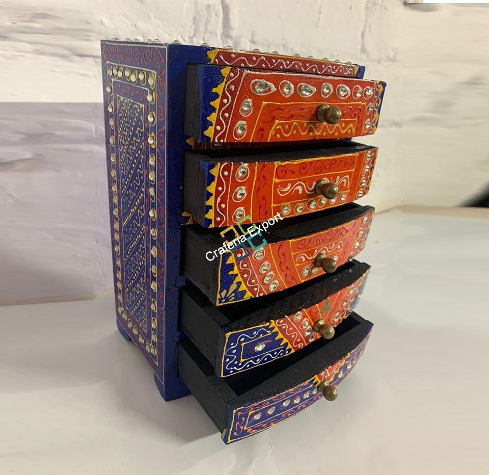 Wooden jewellery box with embroidery 5 drawer - Image 2