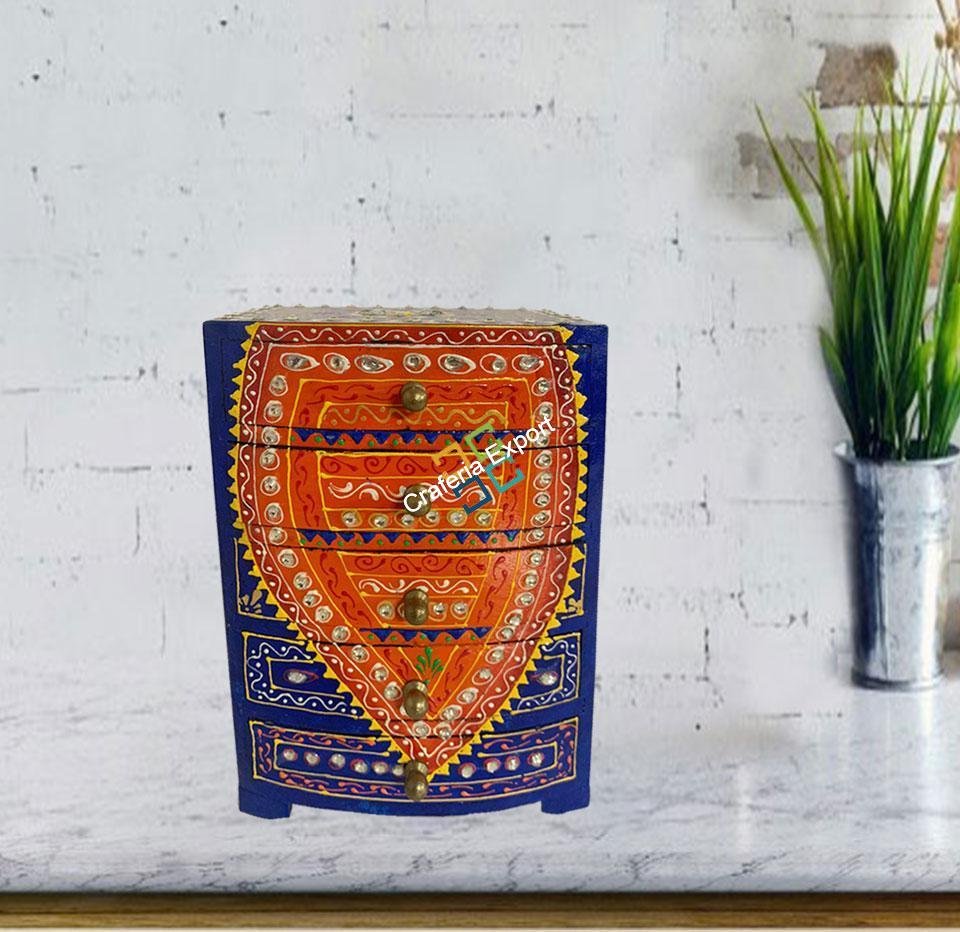 Wooden jewellery box with embroidery 5 drawer - Image 3