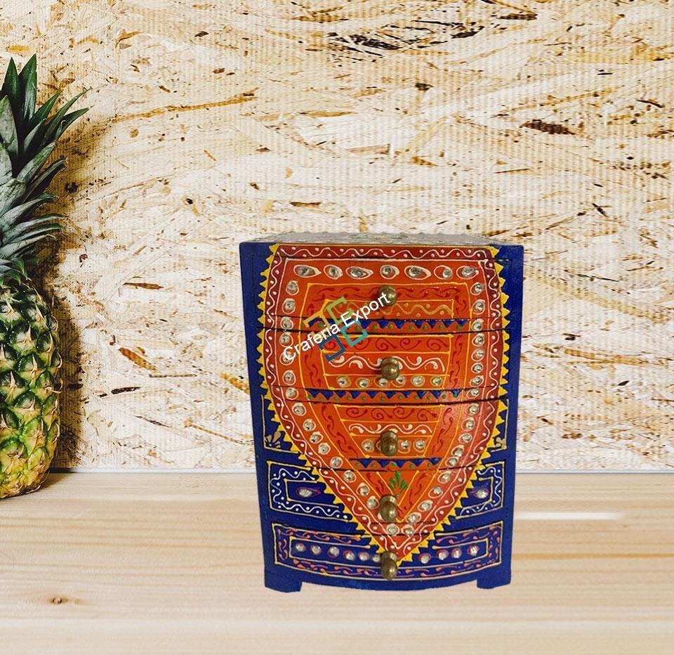 Wooden jewellery box with embroidery 5 drawer - Image 4