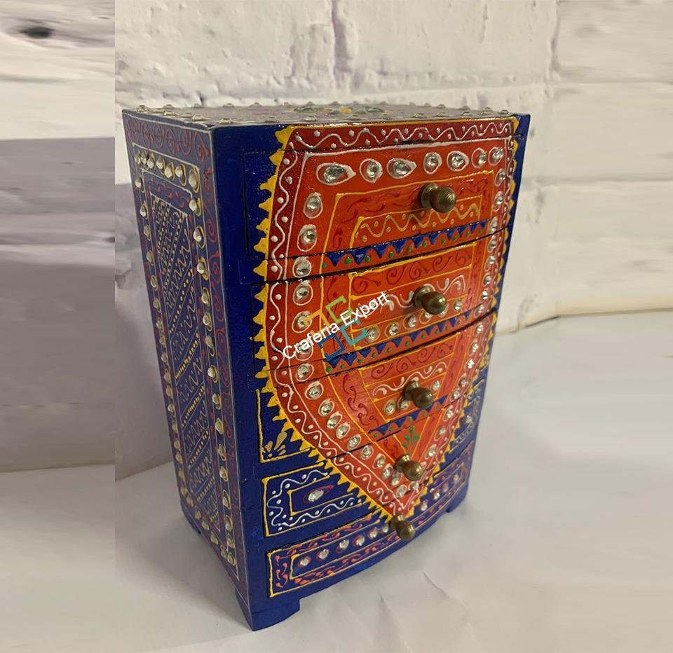 Wooden jewellery box with embroidery 5 drawer - Image 5