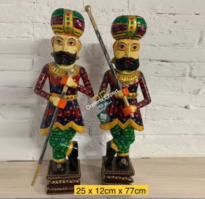 Wooden Darbaans Set Guards Showpiece Figurine for home decor - 3ft - Image 7