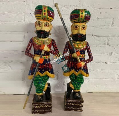 Wooden Darbaans Set Guards Showpiece Figurine for home decor - 3ft - Image 4
