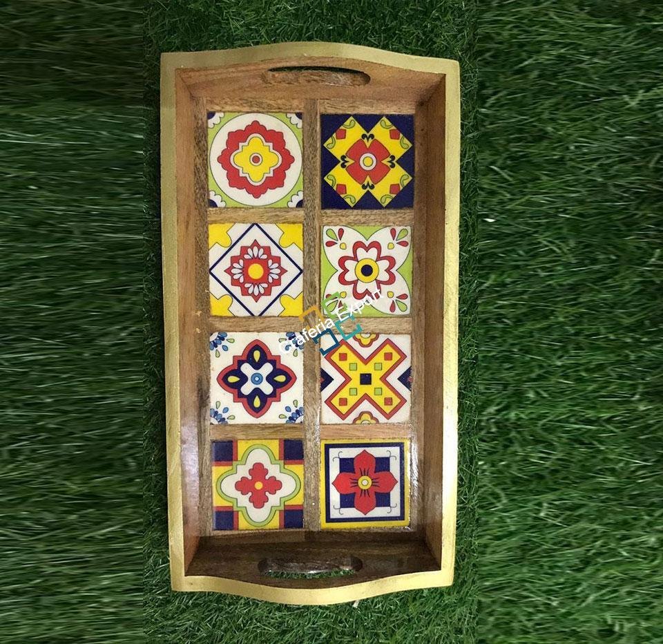 Handcrafted wooden serving tray with tiles fitted for home decor - Image 6