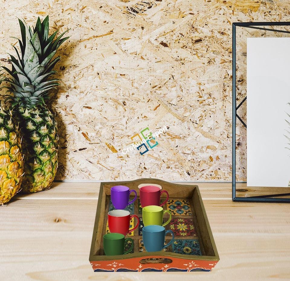 Handcrafted wooden serving tray with tiles fitted for home decor - Image 7