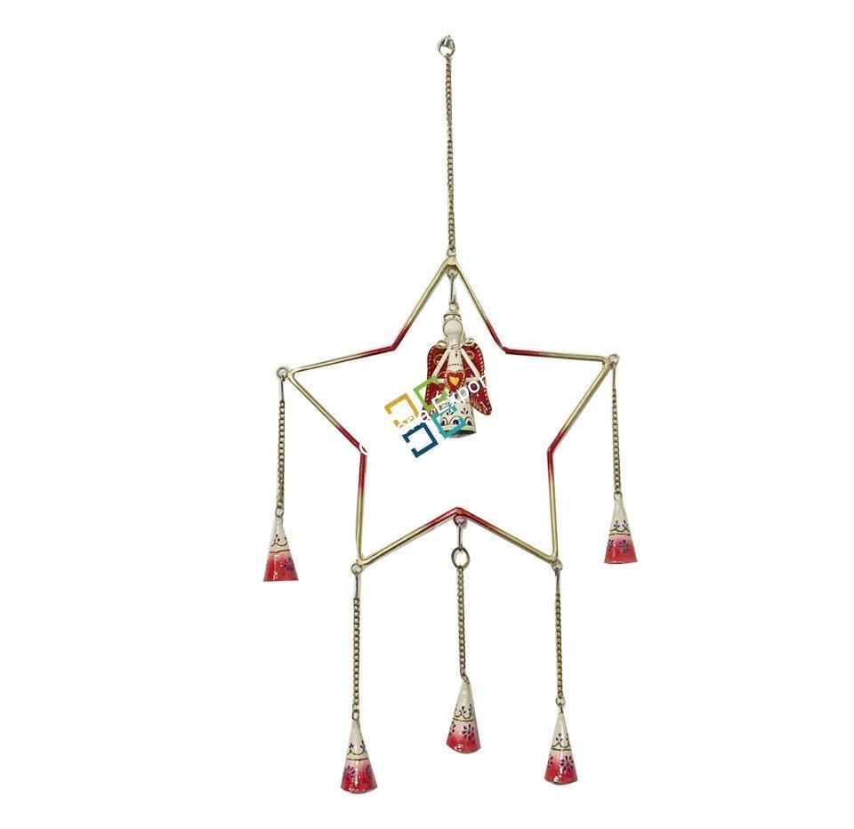 Metal star and heart-shaped wall hanging wind chimes for decoration with bells hang
